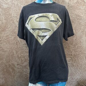 1996 Superman DC Comics Steel Logo T-Shirt Large Black Warner Bros Vintage Fade